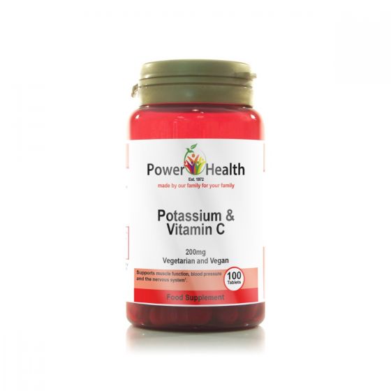 Benefits of Potassium and Vitamin C:  Potassium contributes to normal functioning of the nervous system, muscle function & maintenance of normal blood pressure.   Vitamin C is an antioxidant and contributes to normal collagen formation and the normal function of bones, teeth, cartilage, bones, skin and blood vessels.