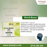 Have you been asking yourself, Where to get DIVYA MEDHA VATI tablets in Kenya? or Where to get DIVYA MEDHA VATI tablets in Nairobi? Kalonji Online Shop Nairobi has it. Contact them via WhatsApp/call via 0716 250 250 or even shop online via their website www.kalonji.co.ke